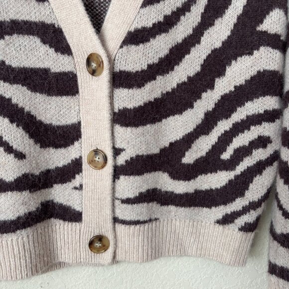 J. Crew Cozy Wool Alpaca Blend Ribbed V-Neck Cardigan Sweater in Zebra Stripe - Picture 9 of 13